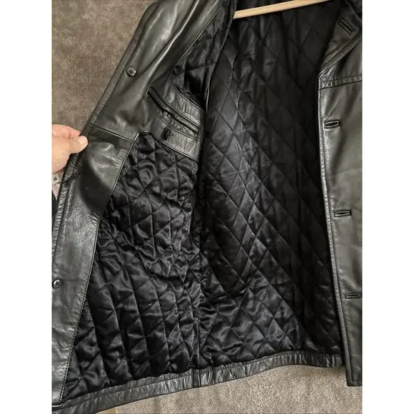 Vintage Gap Car Coat Leather Jacket Quilted Black Mens Large Biker